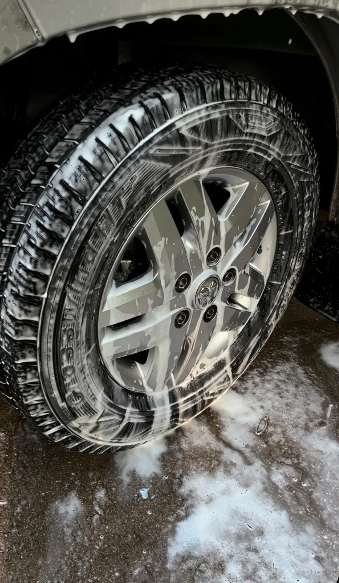 Wheel Detail Wheel and tire deep cleaned with foam during mobile car detailing in Citrus County, Florida